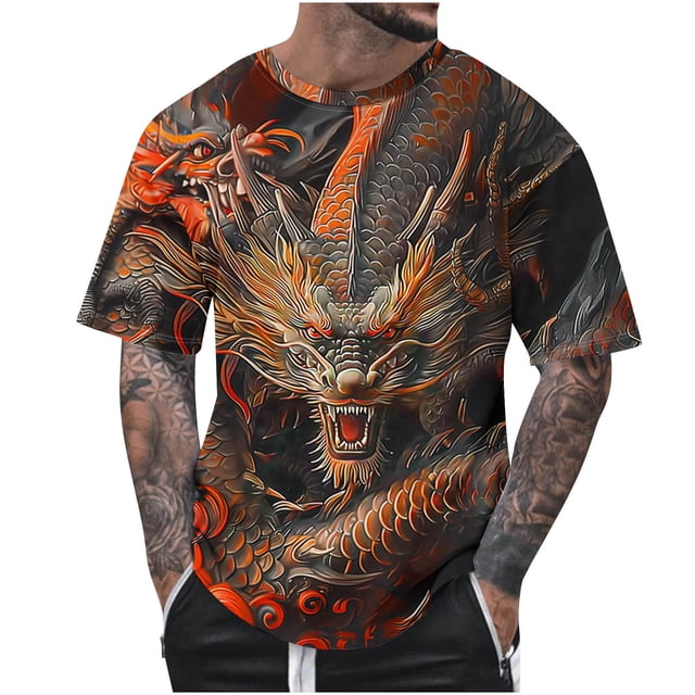 Camisetas de Cuello de la Tripulación de los Hombres de Verano Redondo Cuello Impreso Camiseta, Top Atlético de Secado Rápido Casual para los Hombres