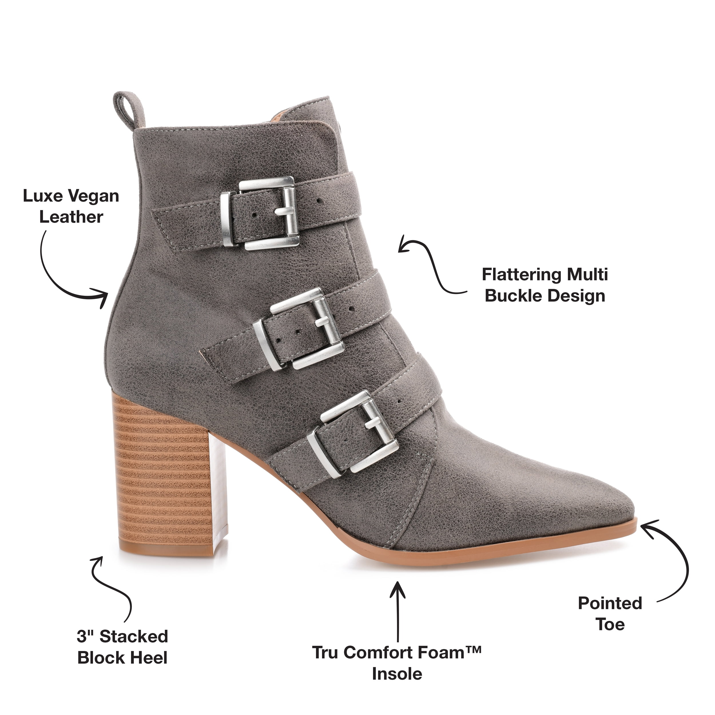 Journee Collection Womens Winsley Tru Comfort Foam Inside Zip Stacked Heel Booties