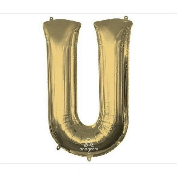 34 inch Letter U - Anagram - White Gold Foil Mylar Balloon - Party Supplies Decorations