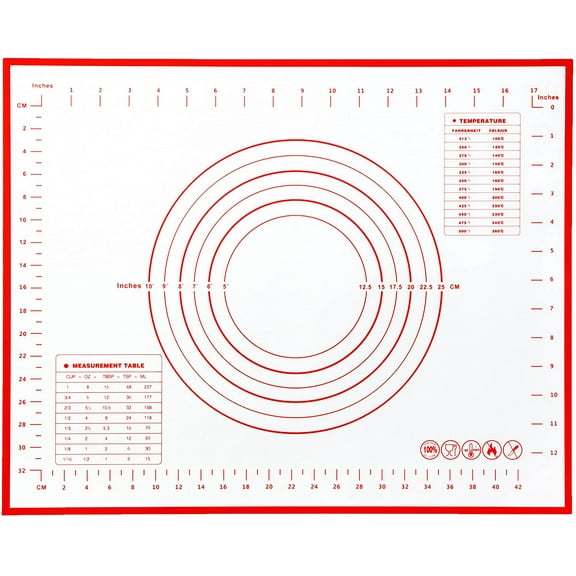 Non Slip Silicone Pastry Mat with Measurements Nonstick, 16 x 20 Inch Thick Baking Mat for Rolling out Dough Red Food Grade Silicone Baking Mats for Cookie, Cake, Pizza