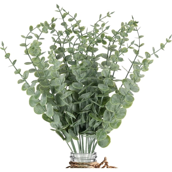 30 Pack Artificial Eucalyptus Stems, Frosted Faux Coin Eucalyptus Leaves Greenery Branches for Home Table Centerpiece, Wedding Bouquet & Office Farmhouse Decor