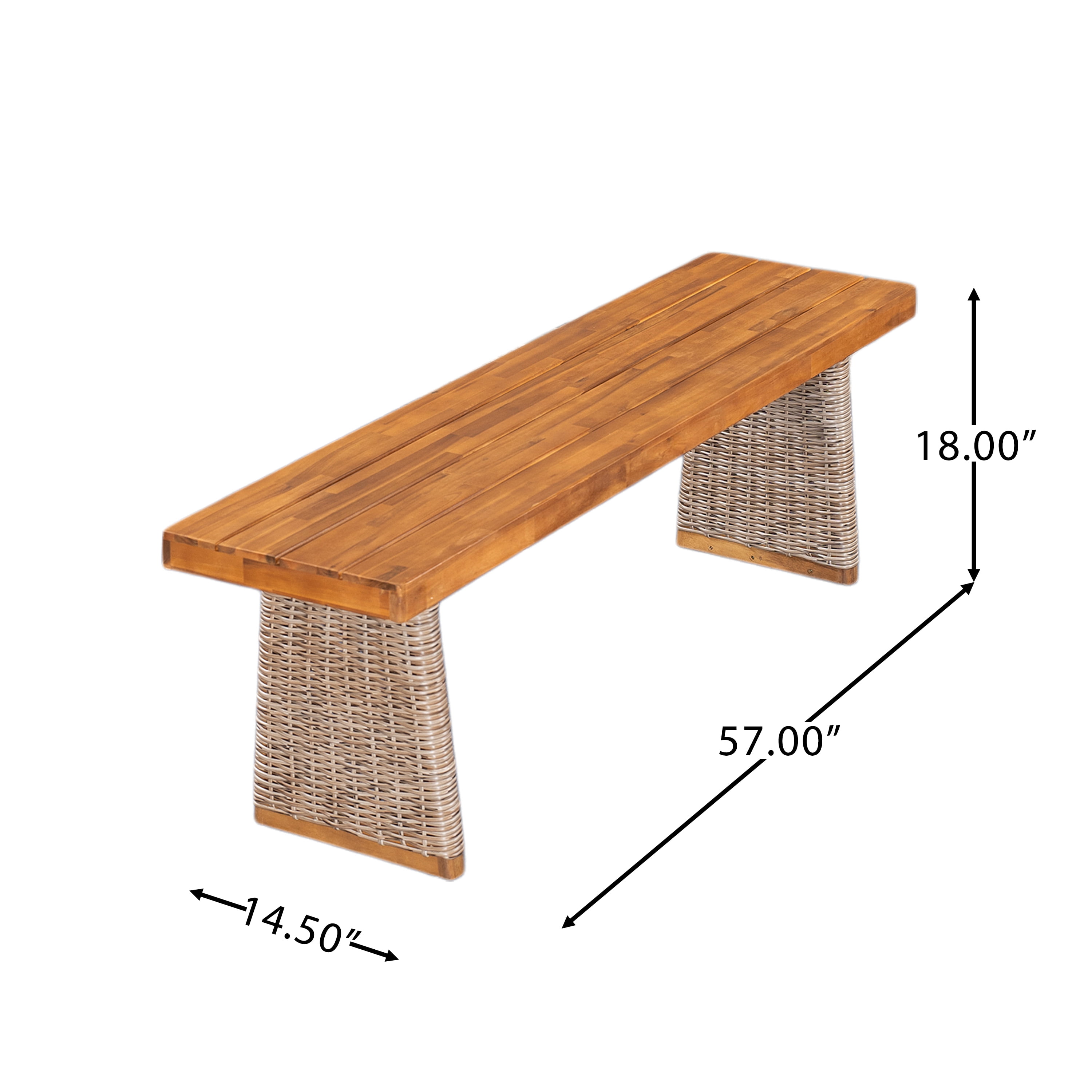 Bench 1 Piece, Outdoor Acacia Wood Bench with Brown Wicker for Patio Garden, Teak