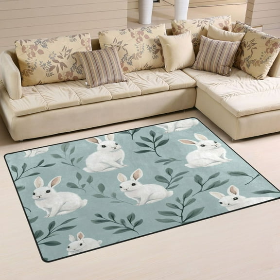 Carpet Mat with Memory Foam Ultra-Soft and Non-Slip Area Rug 31"x20" White Rabbits Pattern