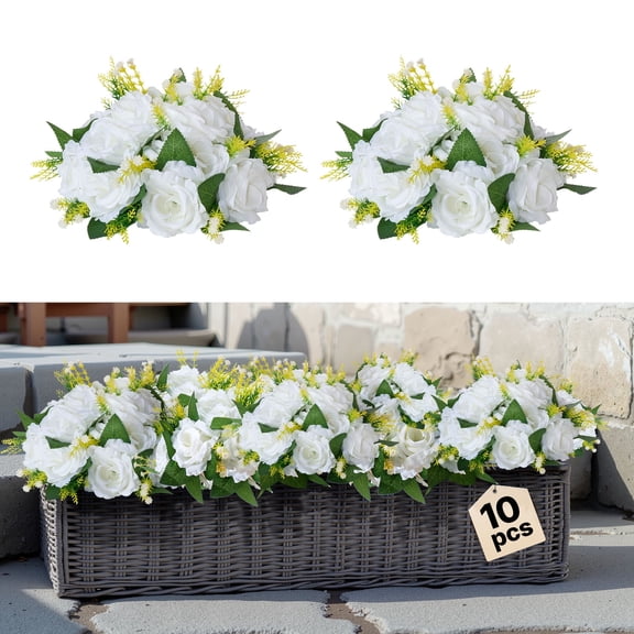 VEVOR Flower Balls Arrangement Bouquet 10 PCS, 9.5-Inch Diameter Artificial Flower Balls Wedding Rose Centerpieces, Faux Flowers Arrangements for Wedding Centerpiece Home Table Decorations, White