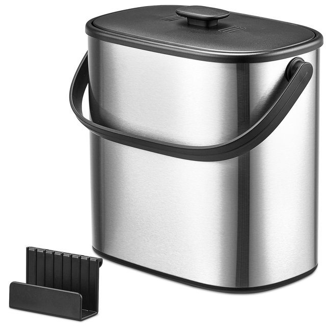 GOGRANT Kitchen Compost Bin with Charcoal Filters and Lid, Stainless