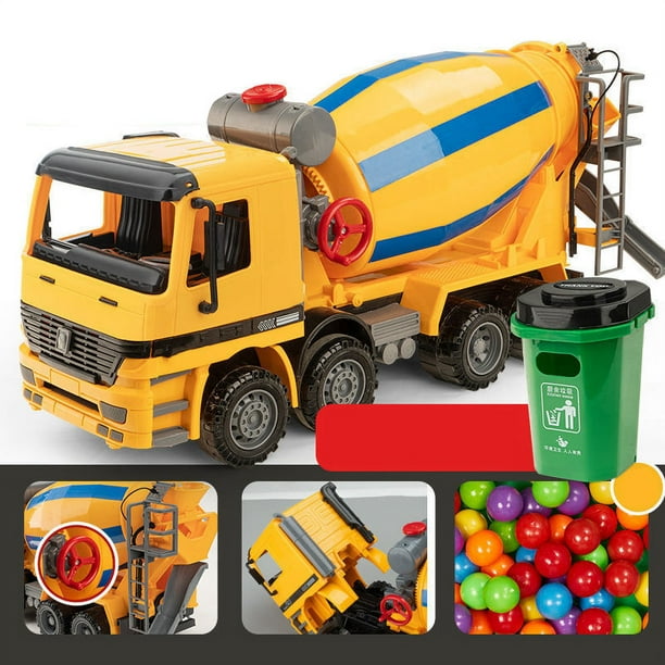 Camión mezclador de cemento Modelo de simulación de juguete de gran tamaño con cubo de almacenamiento Frijoles coloridos Mezclador de cemento Vehículos de juguete para niños de gran tamaño sin sonido