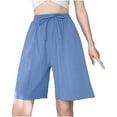 thumbnail image 2 of AXXD Shorts For Women Clearance Under $10,Summer Cotton Hemp Wide Leg Loose Breathable With Pocket Shorts for Women Casual Summer High Waisted Blue 6, 2 of 6