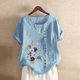 thumbnail image 2 of Gibobby Playera de Manga Corta con Cuello Redondo Mujeres Blouse Top Floral imprimir con estilo T camisas(Azul,XL), 2 of 4
