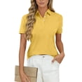 thumbnail image 2 of Hearthz Women's Short-Sleeve Polo Shirt 3 Buttons Collared Tennis Activewear UPF 50+ Sun Protection Women's Golf Shirts Yellow S, 2 of 5