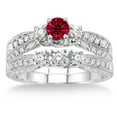 thumbnail image 2 of Extraordinary Fantastic Mind Blowing Moissanite Diamond 2.25 Carat Round Cut Ruby Antique Bridal Set on 10k White Gold, 2 of 2