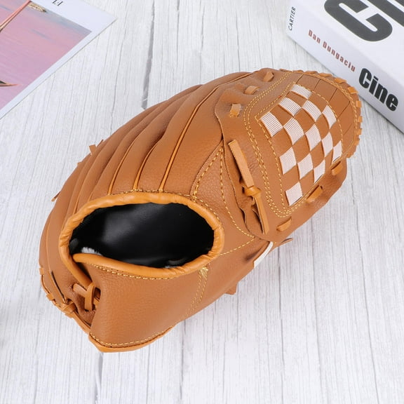 IFANLANDOR 1Set Yellow PVC Faux Fur Lining Baseball Glove for Left Hand Throw Outdoor Team Sports