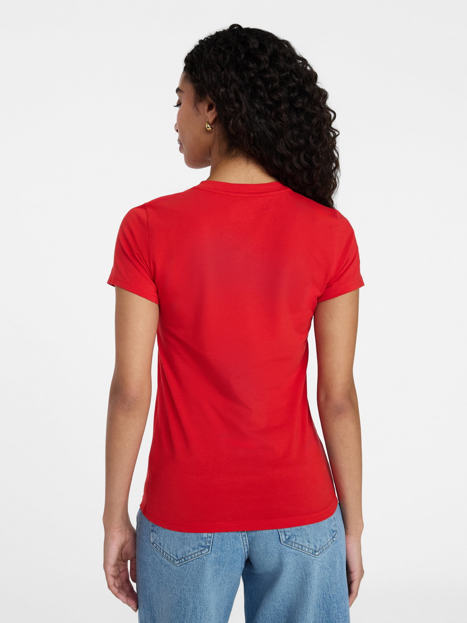 Time and Tru Women's Slim V Neck Tee with Short Sleeves, Sizes XS-XXXL