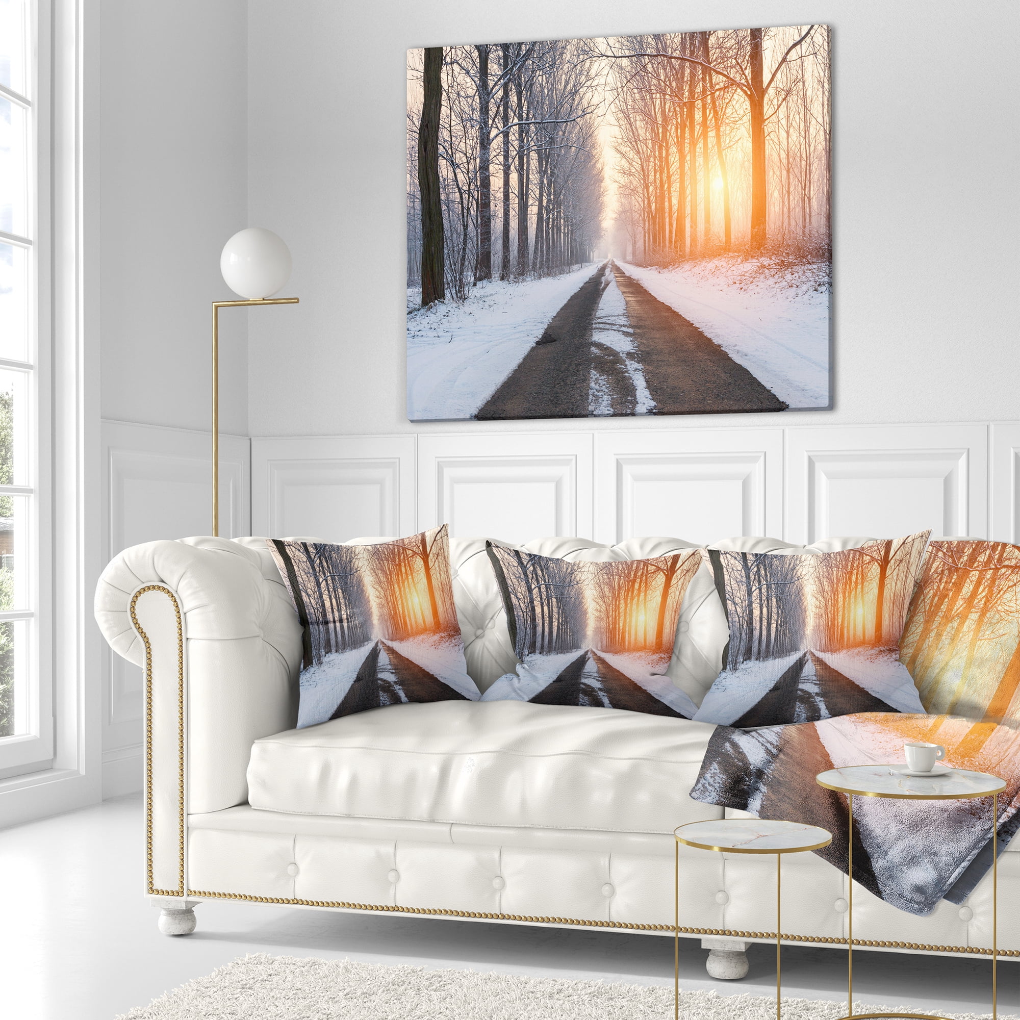 Designart Bright Sun Break in Winter Forest - Forest Throw Pillow - 16x16