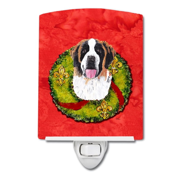 Caroline's Treasures SC9082CNL Saint Bernard Christmas Wreath Ceramic Night Light, 6x4x3", multicolor