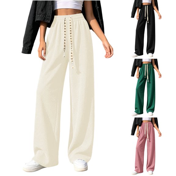 Womens Cargo Pants Fashion Women Casual High Waist Loose Straight Solid Pants Suit Wide Leg Pants Green Free Size