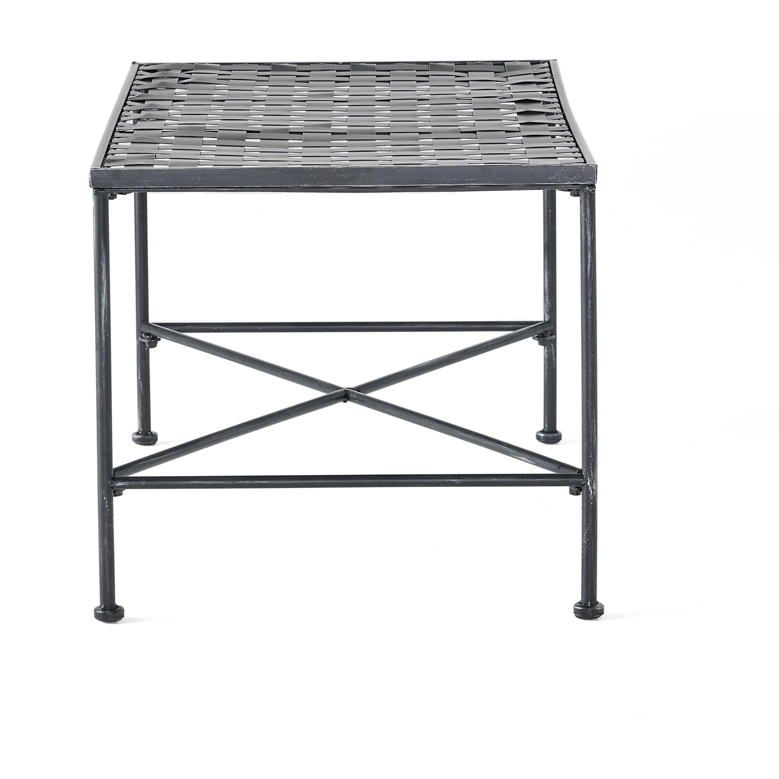 Outdoor Iron Frame Coffee Table, Simple Leisure Center Table for Patio Garden, Black Brush Silver
