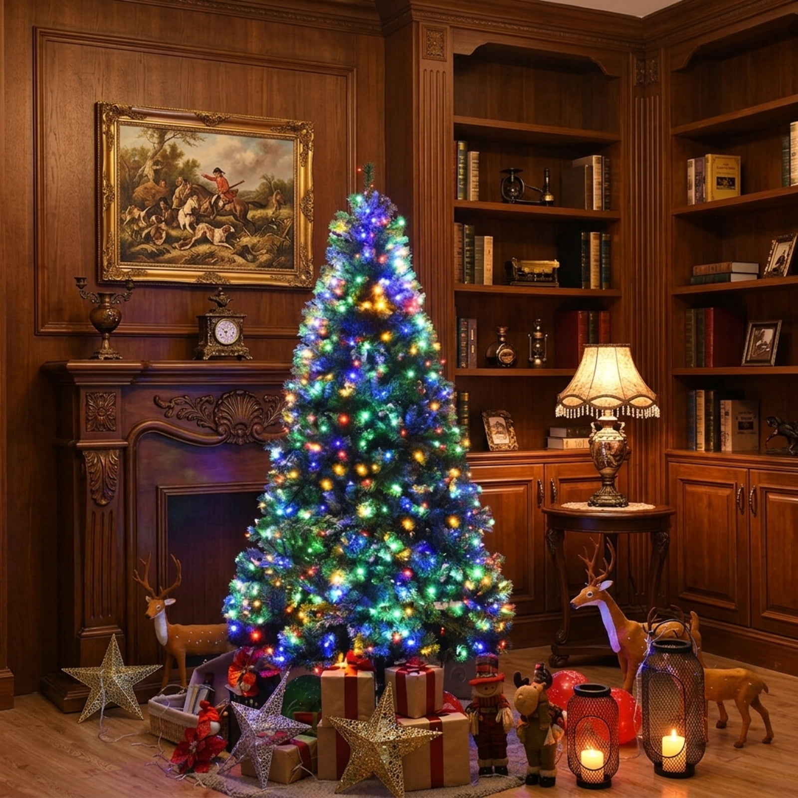 RUIE, 7 Foot Pre-Lit Tree, 7 ft Artificial Christmas Tree, 350 LED Lights, Green, 1000 Full Tips, for Home Holiday Xmas Decoration