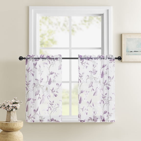 Muuphra Modern Purple Floral Kitchen Curtains for Living Room Kitchen Bathroom,2 Panels,30" x 14"
