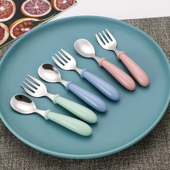 Ensemble de Couverts pour Enfants en Acier Inoxydable avec Grand pour l'Apprentissage de l'Auto-alimentation et Supplément Alimentaire Idéal 6 Pcs