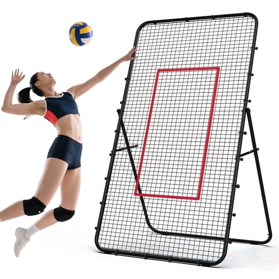 Adjustable Volleyball Rebounder Net, Volleyball Training Equipment for Lacrosse, Baseball, Soccer, Tennis, Metal Frame & High-Tension PE Netting, Durable & Portable Volleyball Training Equipmen