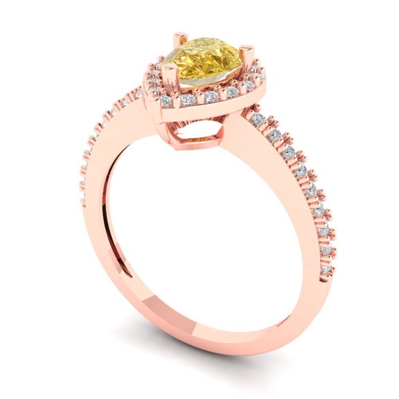 0.755 ct Pear Cut Natural Citrine Halo Engagement Ring for Women in 18K Rose Gold