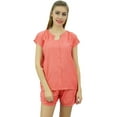 thumbnail image 1 of Bimba Womens Peach Buttondown Pj 2-Piece Set Shirt & Shorts Night Dress-10, 1 of 9