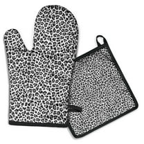 Black Leopard Print Kitchen Oven Mitt and Pot Holder Sets 2 Pcs for Baking, Cooking and Grilling, Heat Resistant Up To 392 °F