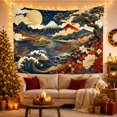 thumbnail image 2 of Golden Moon and Blue Waves Against a Night Sky, Mystical Japanese Inspired for Nature Lovers, Mountain Landscape Wall Art, Housewarming Gift Tapestry Wall Hanging for Bedroom and Living Room, 2 of 5