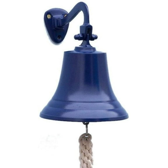 Hampton Nautical 3xglass-101 Solid Brass Hanging Ship's Bell 9"-Blue Powder Coated Nautical Home Decoration, 9 inch