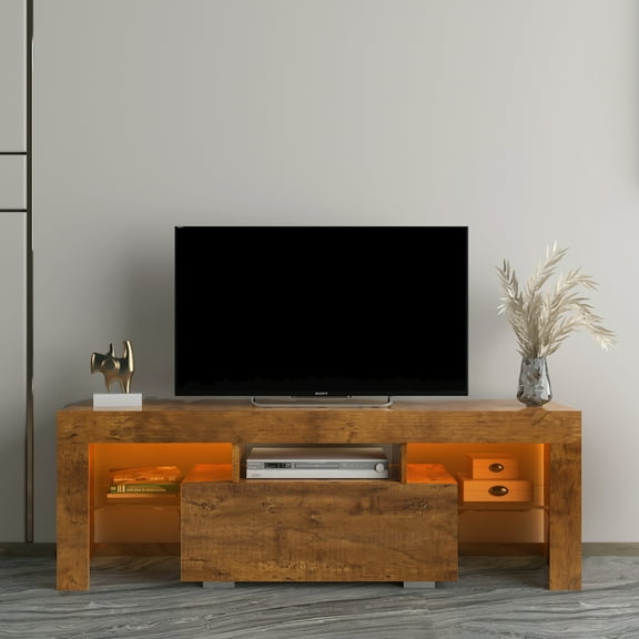JOYBASE Retro Sample Wood LED TV Stand for 55 inch, Light Brown