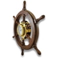 thumbnail image 2 of Nagina International Nautical Oak Ship`s Wheel Brass Porthole Wall Clock 18 in., 2 of 3