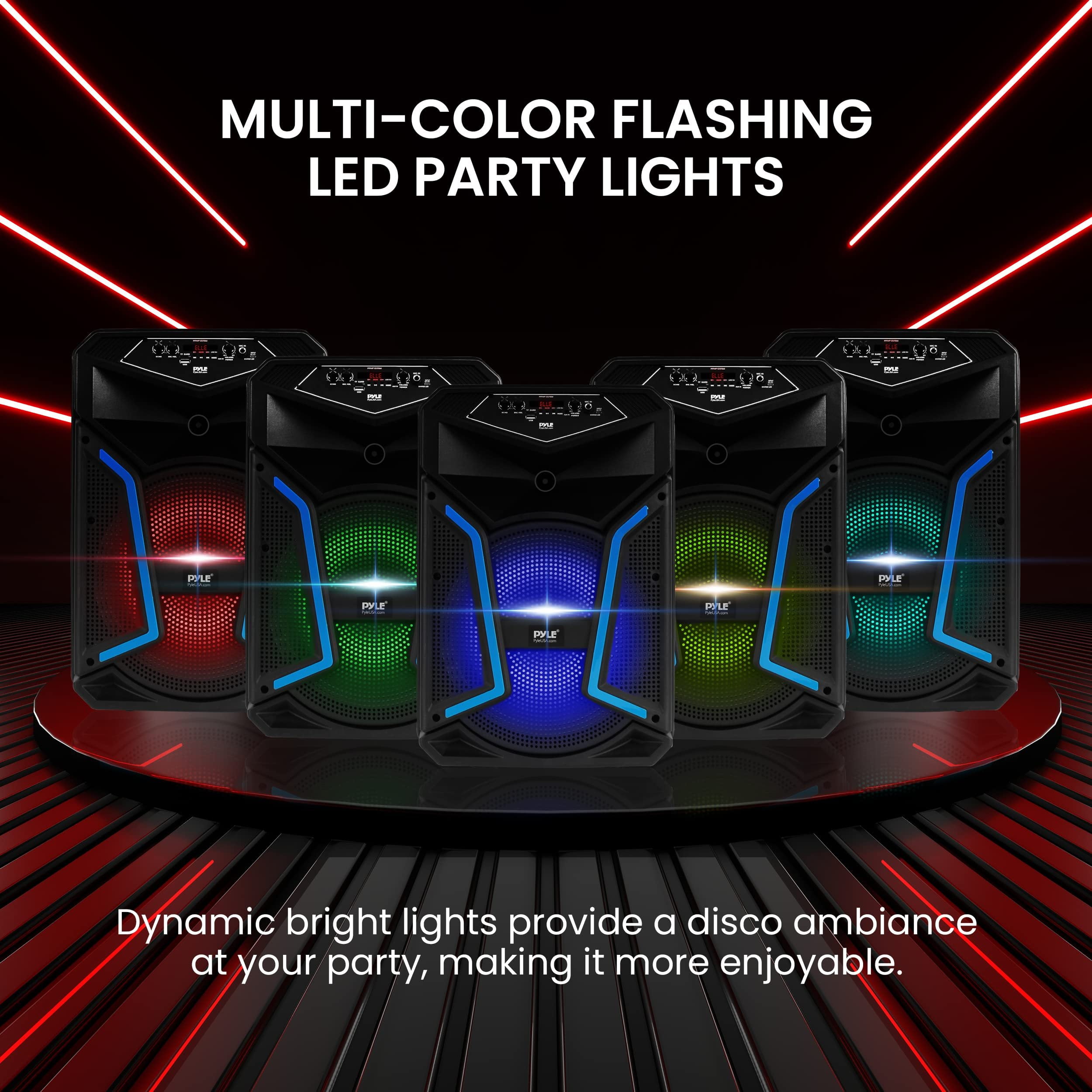 Pyle PPHP122SM Portable Bluetooth Speaker System with Flashing Party Lights