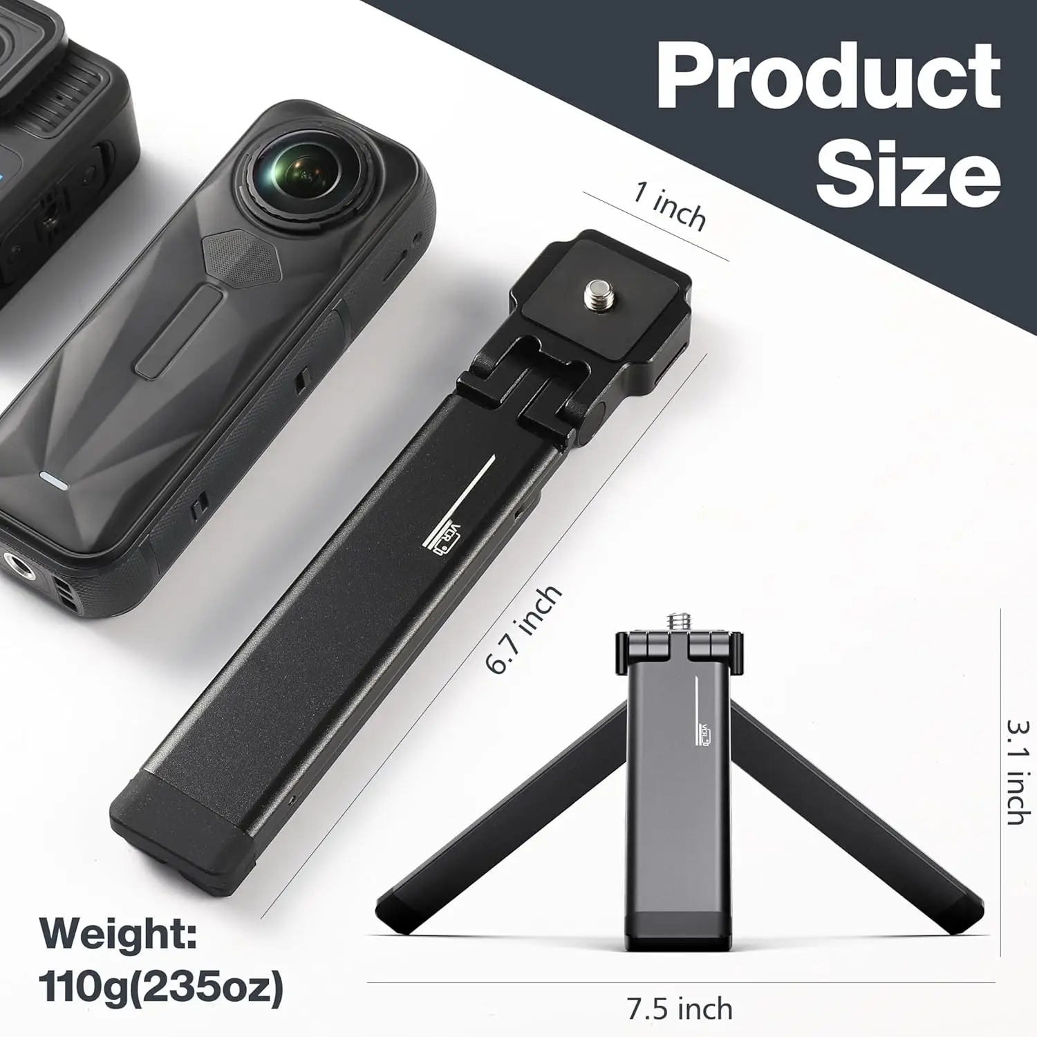 STARTRC PHOTO Magnetic Mini Tripod for Insta360 X5 X4, Flexible Desktop Stand with Metal Selfie Stick Handle, 1/4 Thread Screw