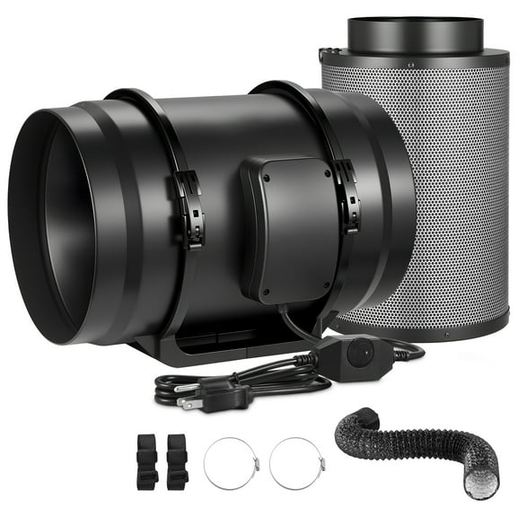 KFFKFF 8" Air Filtration Kit, 180 CFM Inline Duct Fan, Adjustable Speed, Carbon Filter & Vent Duct, for Temperature Control & Grow Tents