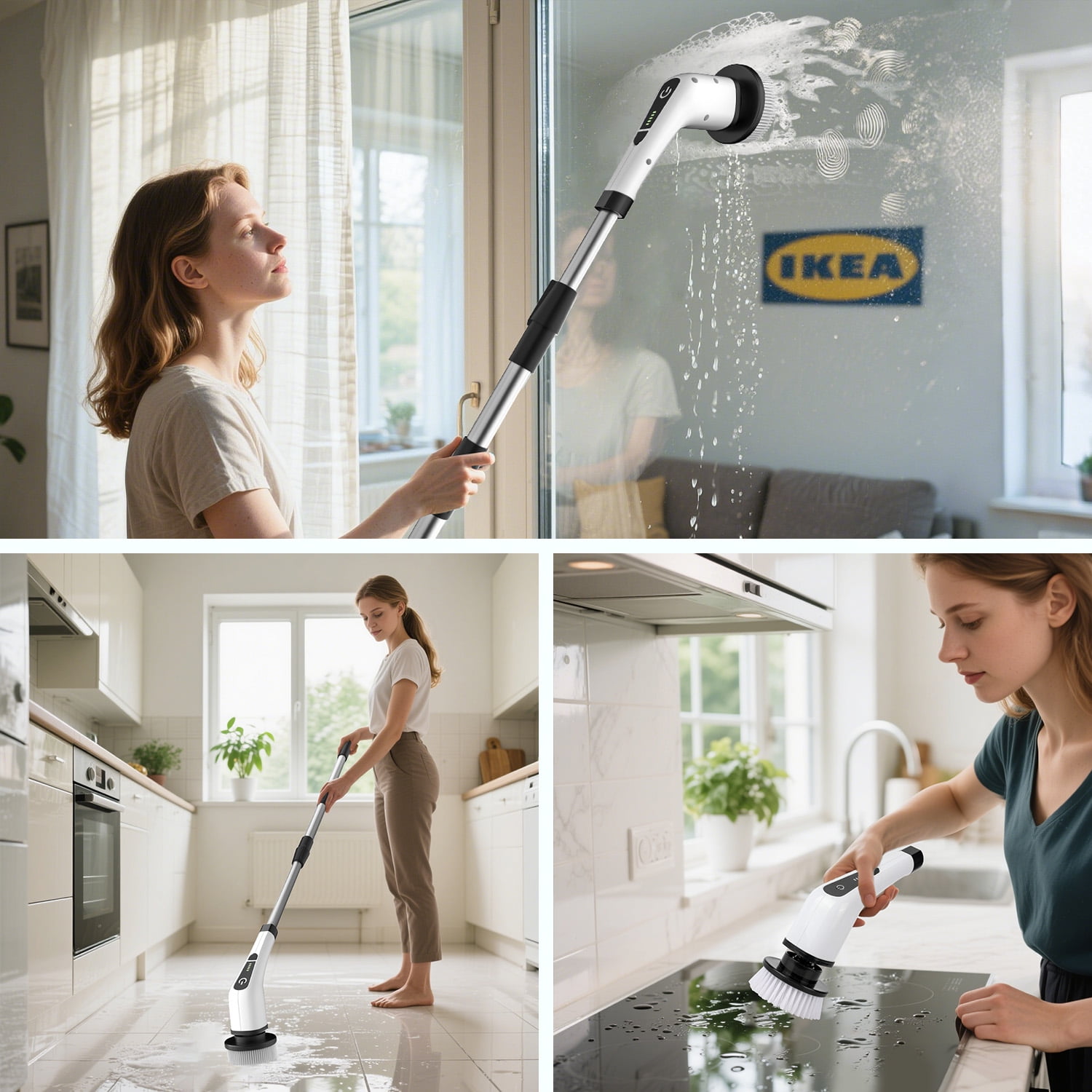 HOOFUN Electric Spin Scrubber, Cordless Bath Tub Power Scrubber with Long Handle & 7 Replaceable Heads, Detachable as Short Handle, Shower Cleaning Brush Household Tools for Bathroom & Tile Floor