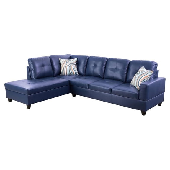 Pemberly Row Contemporary Faux Leather Left Sectional Sofa in Blue
