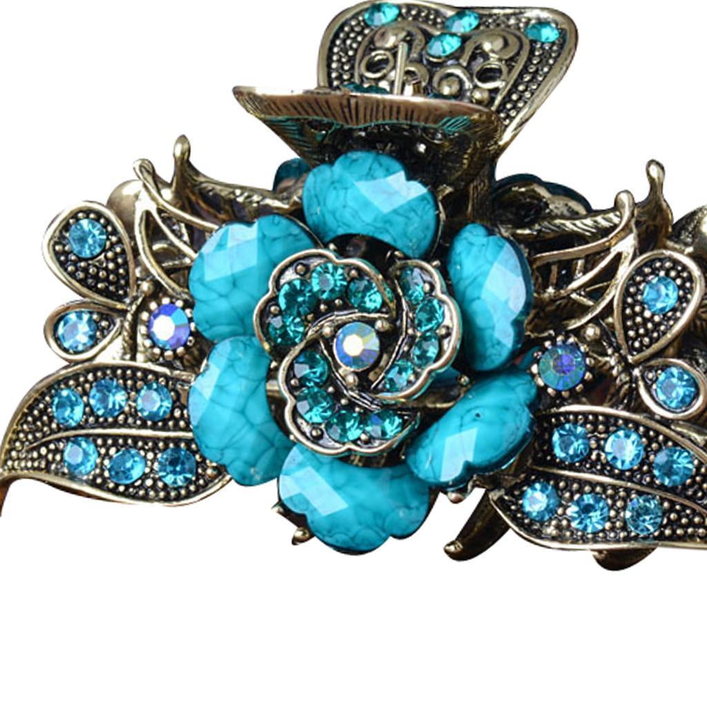 FVDPWYE 3Pcs Retro Rhinestones Turquoise Hair Claw Clip Ladies Non-Slip Hair Clamp