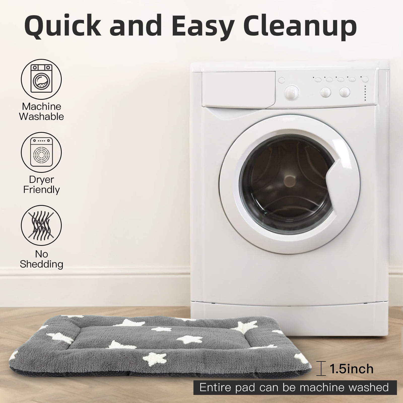 Dog Crate Mats with Non Slip Bottom Washable Dog Bed for Cage Soft Dog Crate Pad with Star Pattern, Gray, 24*18
