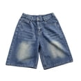 thumbnail image 4 of LODIENY Mens Baggy Jean Shorts Vintage Loose Fit Wide Leg Denim Short Pants Washed Distressed Streetwear Hip Hop Below Knee Jorts Blue S, 4 of 6
