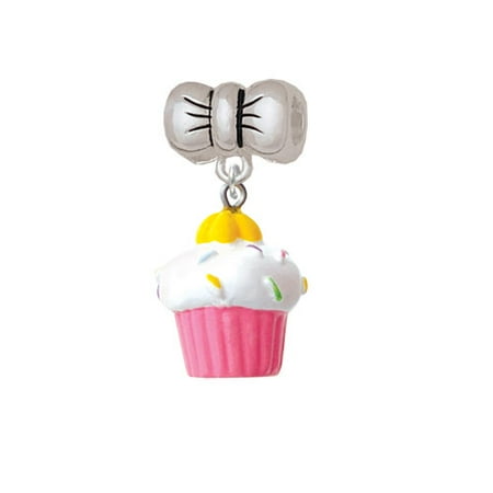 Resin Pink Cupcake with White Frosting - Bow Charm Bead
