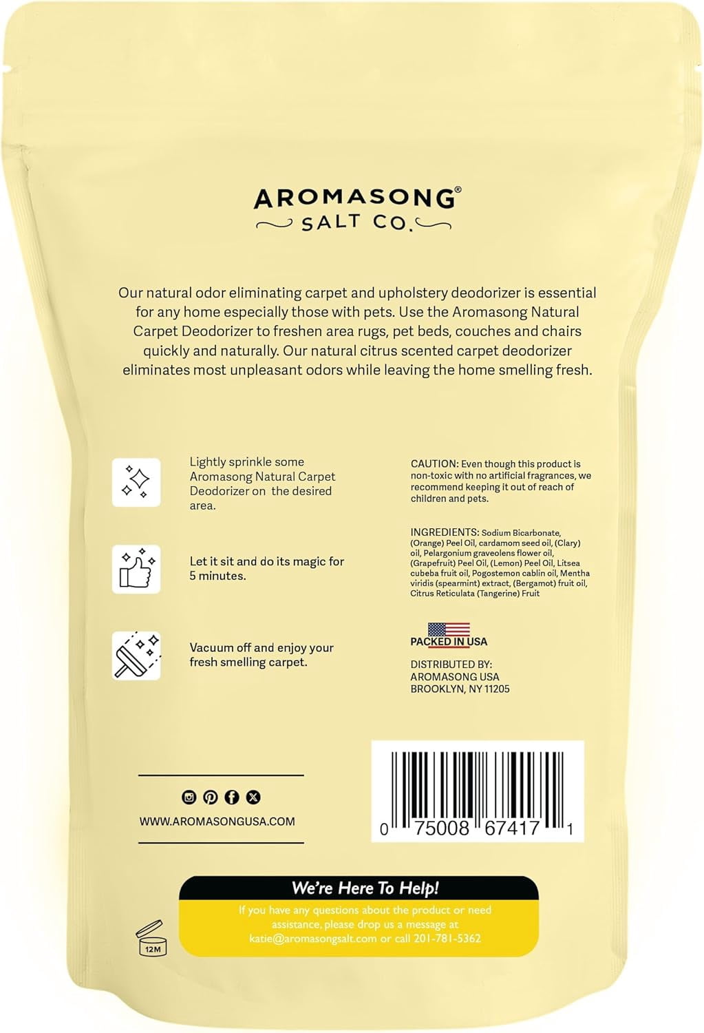 Aroma song Carpet Deodorizer Powder, Pet Odor Eliminator, Baking Soda Carpet Freshener, Pet Safe, Citrus Scent