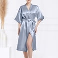 thumbnail image 2 of GPOECD Shower Robe Short Sleeve Satin Kimono Bridal Dressing Gown with Belt Womens Pajamas Grey,L, 2 of 6