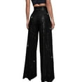 thumbnail image 5 of Dndkilg Womens Black Sequin Pants Sparkle High Waisted Wide Leg Shiny Pants Party Fashion Glitter Dressy Flare Metallic Black XL, 5 of 5