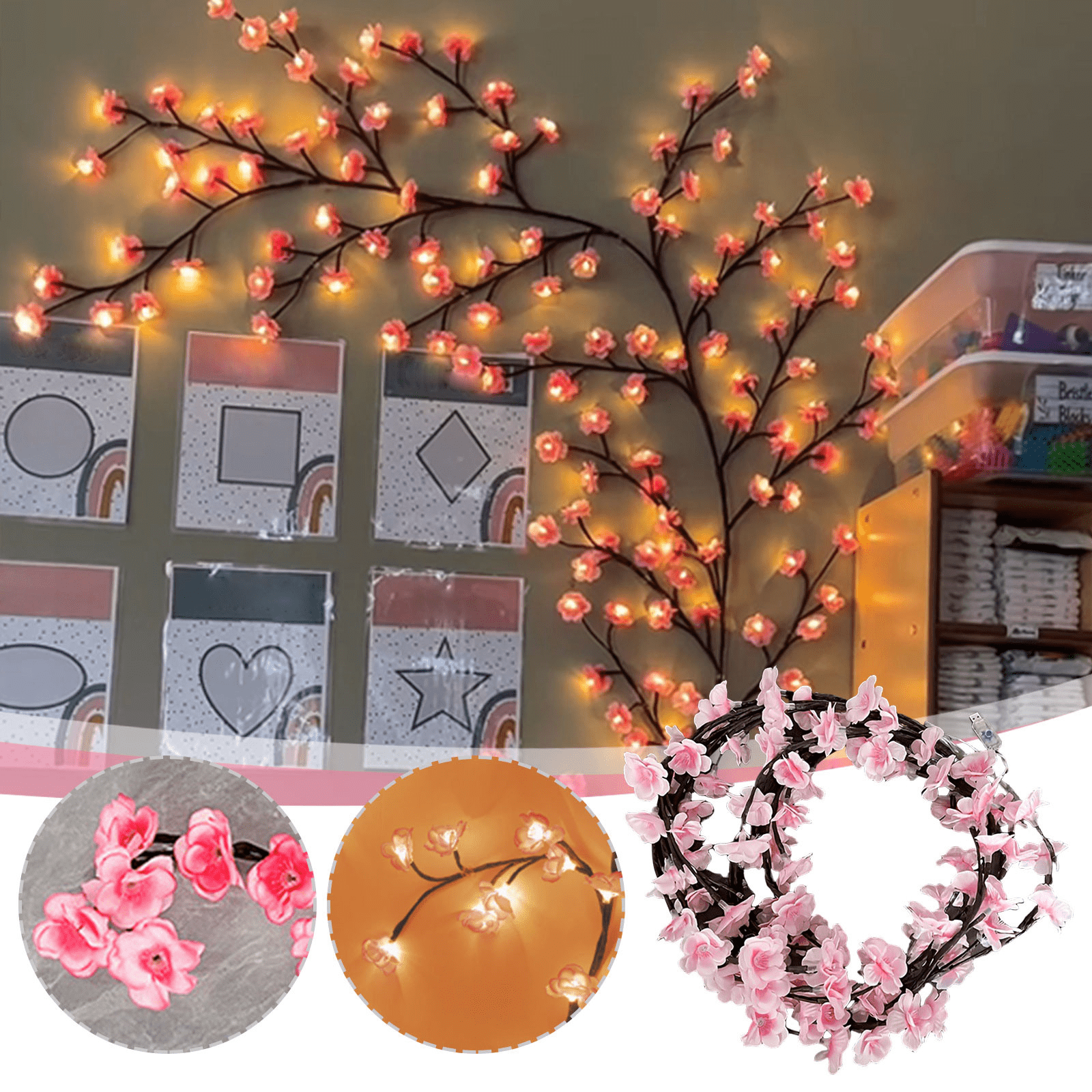 2 Pcs Cherry Blossom String Lights Vine Style String Lights Bedside And Wall Decorative Lights Led Chandelier String Lights For Bedrooms Trees And Indoor Walls Usb Powered