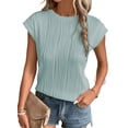 thumbnail image 5 of Summer Solid Color Round Neck Loose Short Sleeve Women's T-Shirt Top, 5 of 6