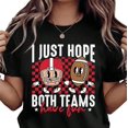 thumbnail image 1 of playera unisex para casco de fútbol y bola, playera con gráfico de dibujos animados, playera de fiesta "Hope both Teams Have Fun", 1 of 5