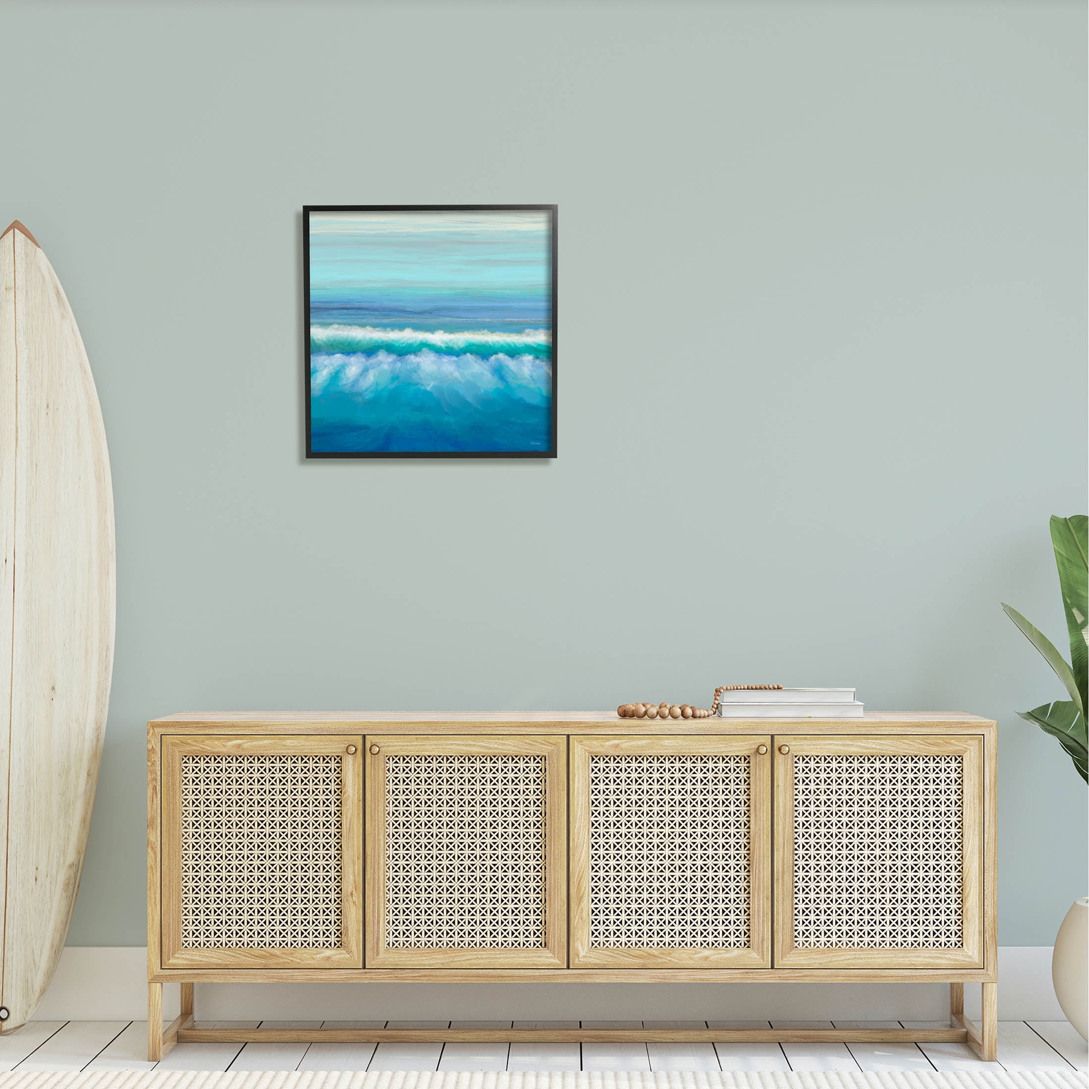Nautical Ocean Rolling Waves Coastal Painting Black Framed Art Print Wall Art