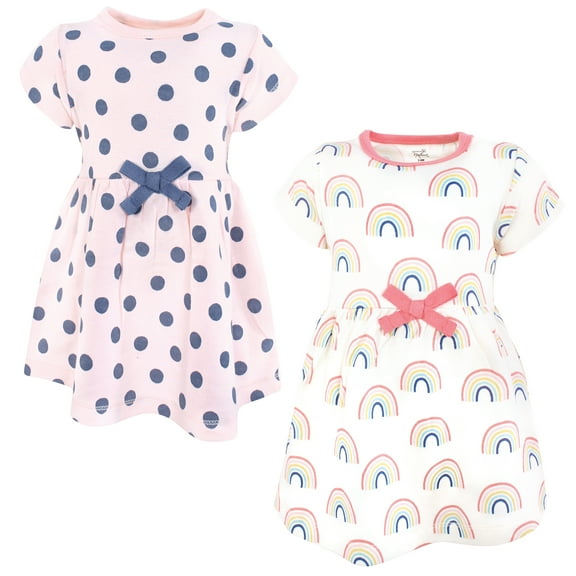 Touched by Nature Infant and Toddler Girls Organic Cotton Short-Sleeve and Long-Sleeve Dresses, Rainbows And Sunshine, 0-3 Months