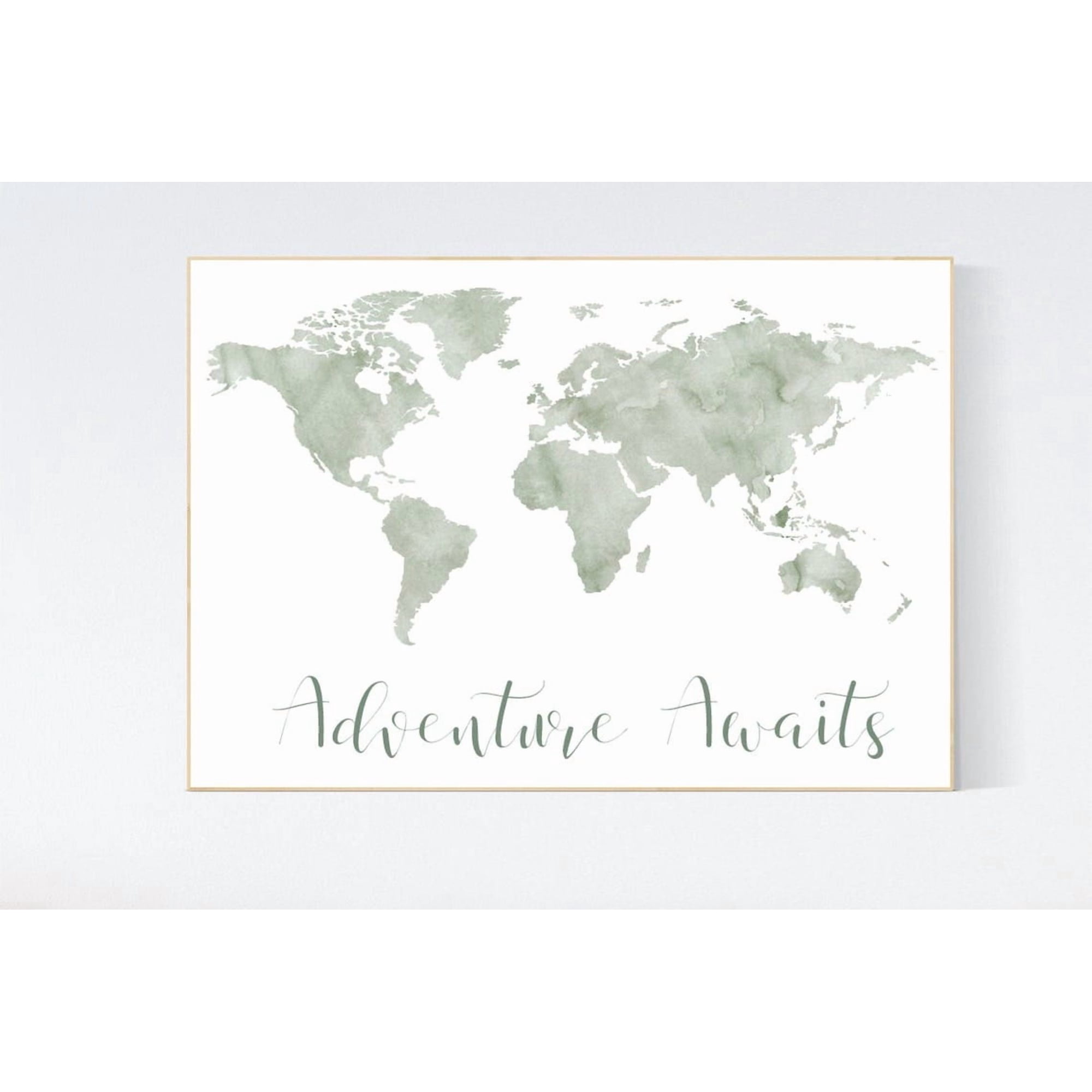 Sage Green World Map Nursery Adventure Awaits Chart