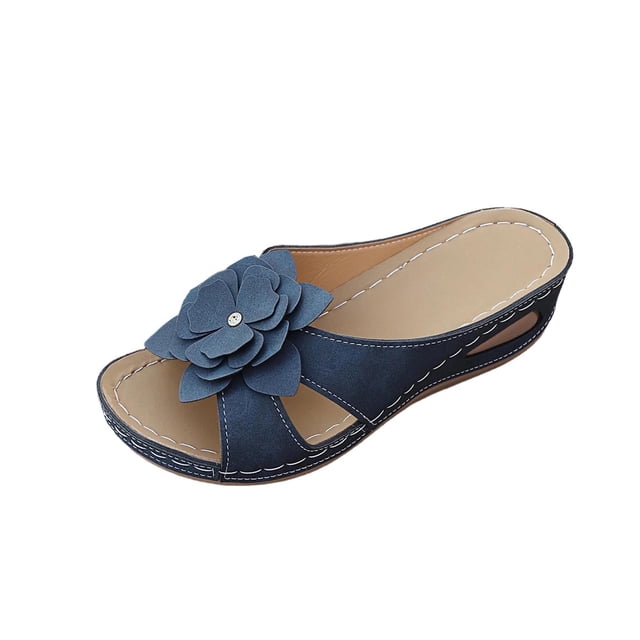 Slippers for Women, Open Toe Wedge Heel Thick Bottom Slide Sandals for Summer Casual Beach